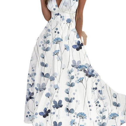 Printed V-neck Loose Plain Elegant Dress