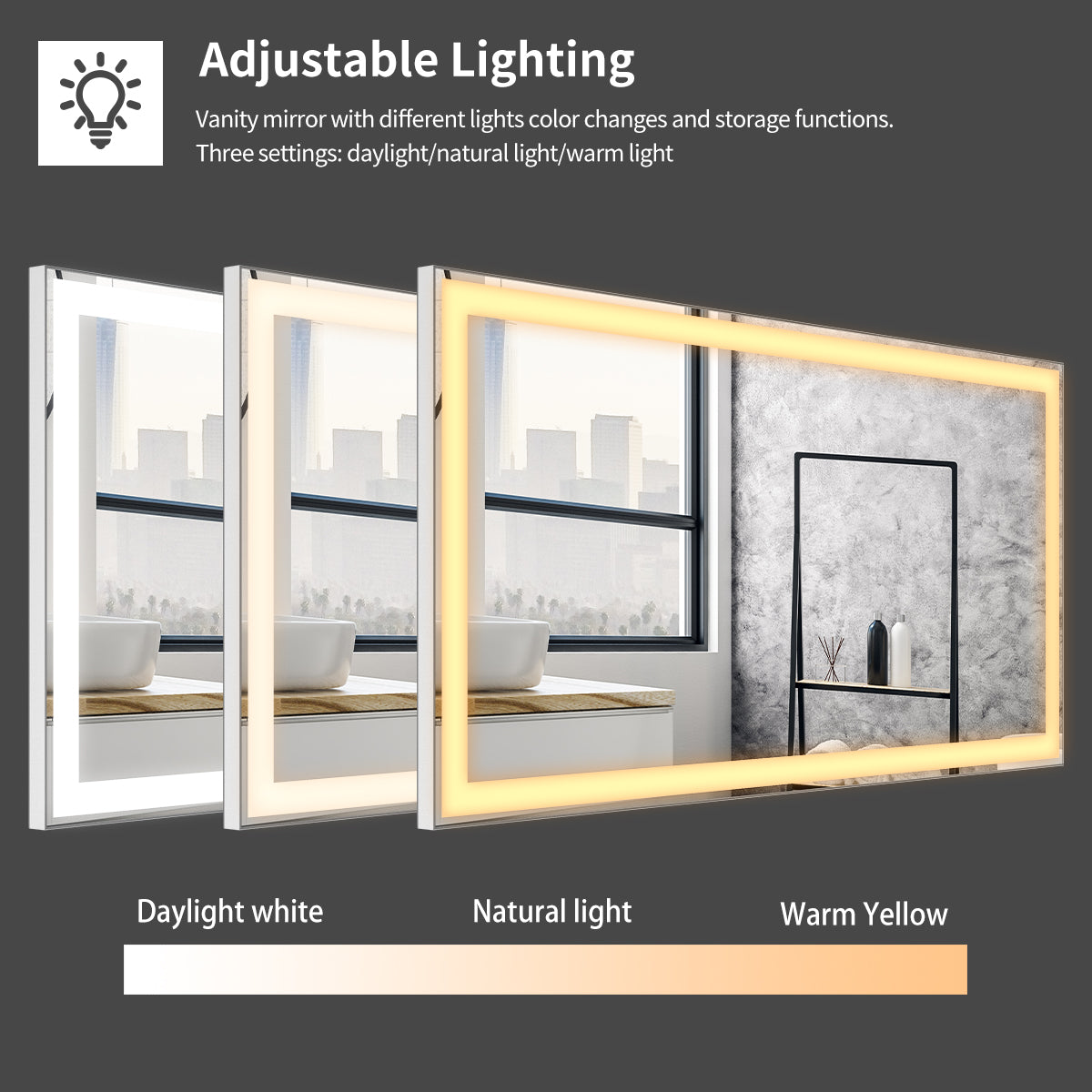 Miroir de maquillage LED pour salle de bains eprolo de 48x24 pouces avec éclairage intégré.
