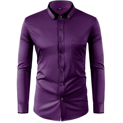 Color Effect Collar Design Solid Color Slim Fit Men's Shirt