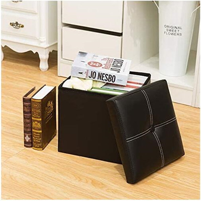Tabouret de rangement pliable en cuir de 12 pouces, ottoman antidérapant, siège et coffre compact pour la maison.