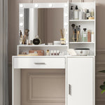 Coiffeuse eprolo avec miroir lumineux et espace de rangement pour maquillage, surface en bois clair et design moderne