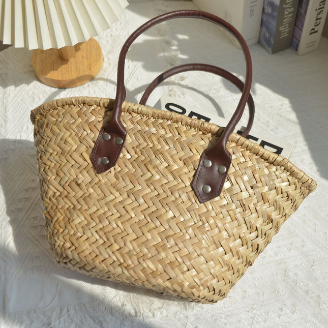 Hand-woven Water Grass Handbag Vintage Shopping Basket Bag