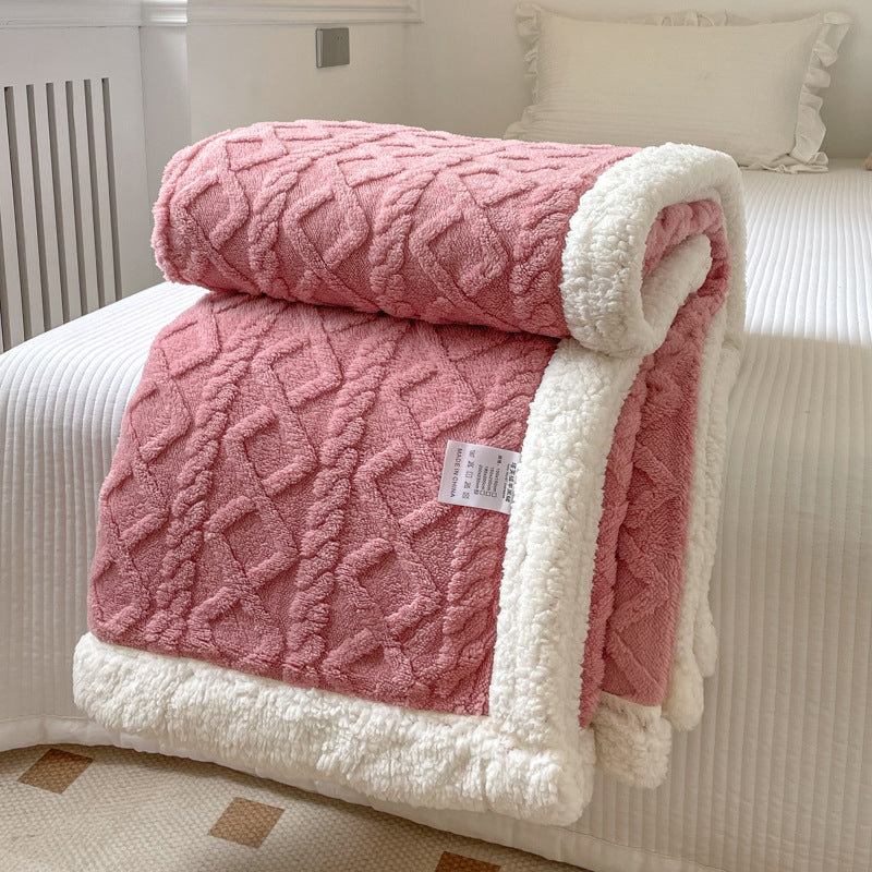 Couverture polaire double couche eprolo pour automne et hiver, douceur et chaleur visibles avec motifs en relief.