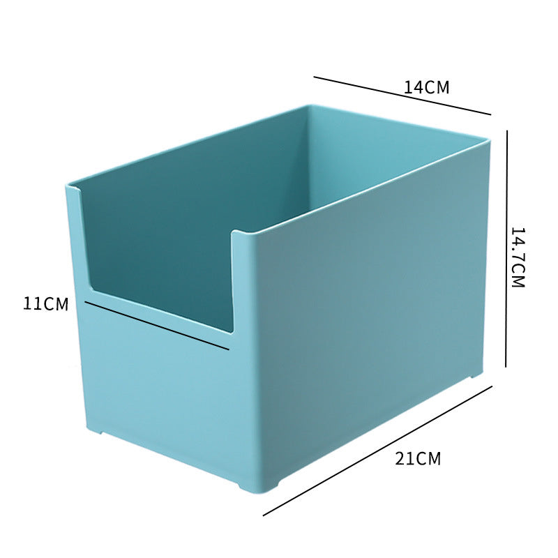 Boîte de rangement de cuisine eprolo en plastique pour vaisselle, organisée sur une étagère de placard.