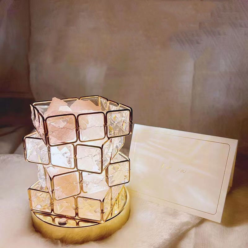 Lampe de table USB en cristal eprolo avec cube magique, lumière d'ambiance romantique à trois couleurs et réglage de l'intensité.