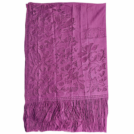Scarf Hijab Solid Color Lace Hollow Tassel