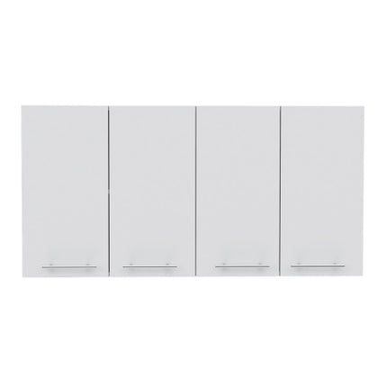 Wall Cabinet Four Doors, With Two Internal Shelves And Internal Plate And Glass Organizer, White