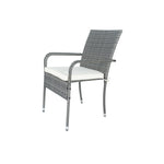 Ensemble de salon de jardin en rotin gris avec 3 pièces et coussins blancs, par eprolo, pour patio extérieur.