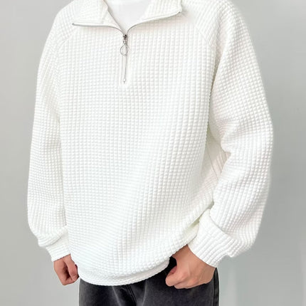 Waffle Half Zipper Casual Lapel Men's Sweater