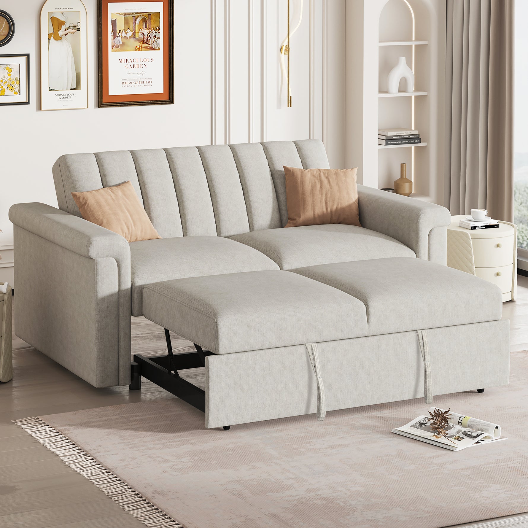 Canapé convertible U_STYLE eprolo avec coussin doux, pouvant accueillir deux personnes pour s'asseoir ou se coucher.