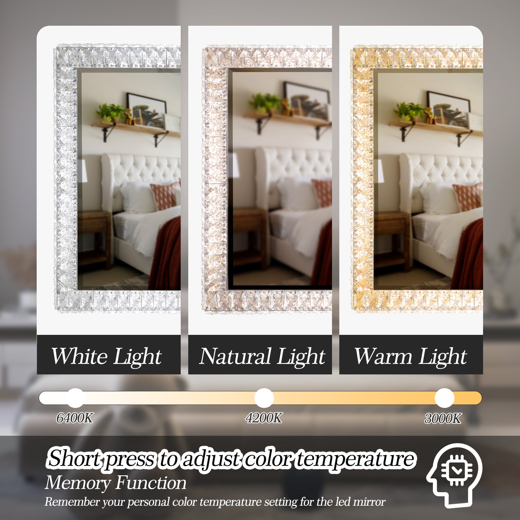 Lampe miroir à cristaux LED eprolo avec lumière dimmable, éclairage élégant pour décoration intérieure.