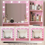 Bureau de maquillage eprolo avec miroir intégré et éclairage, surface en bois clair, design moderne et pratique pour la beauté.