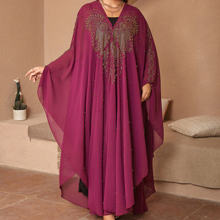 Muslim Style Rhinestone Beaded High Density Chiffon Cape And Shawl