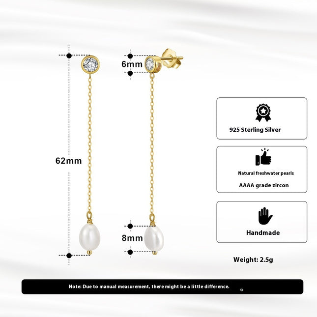 S925 Sterling Silver Ear Line Natural Freshwater Pearl