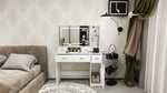 Miroir intelligent et coiffeuse eprolo avec tiroirs et armoires de rangement, chaise de chambre pour maquillage et préparation.
