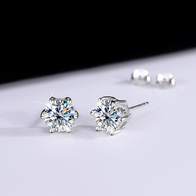 Moissanite Six-claw Ear Studs 1 Karat Simple Graceful