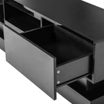 Meuble TV moderne noir de 131 cm avec éclairage LED, finition brillante, design élégant, pour salon, de la marque eprolo.