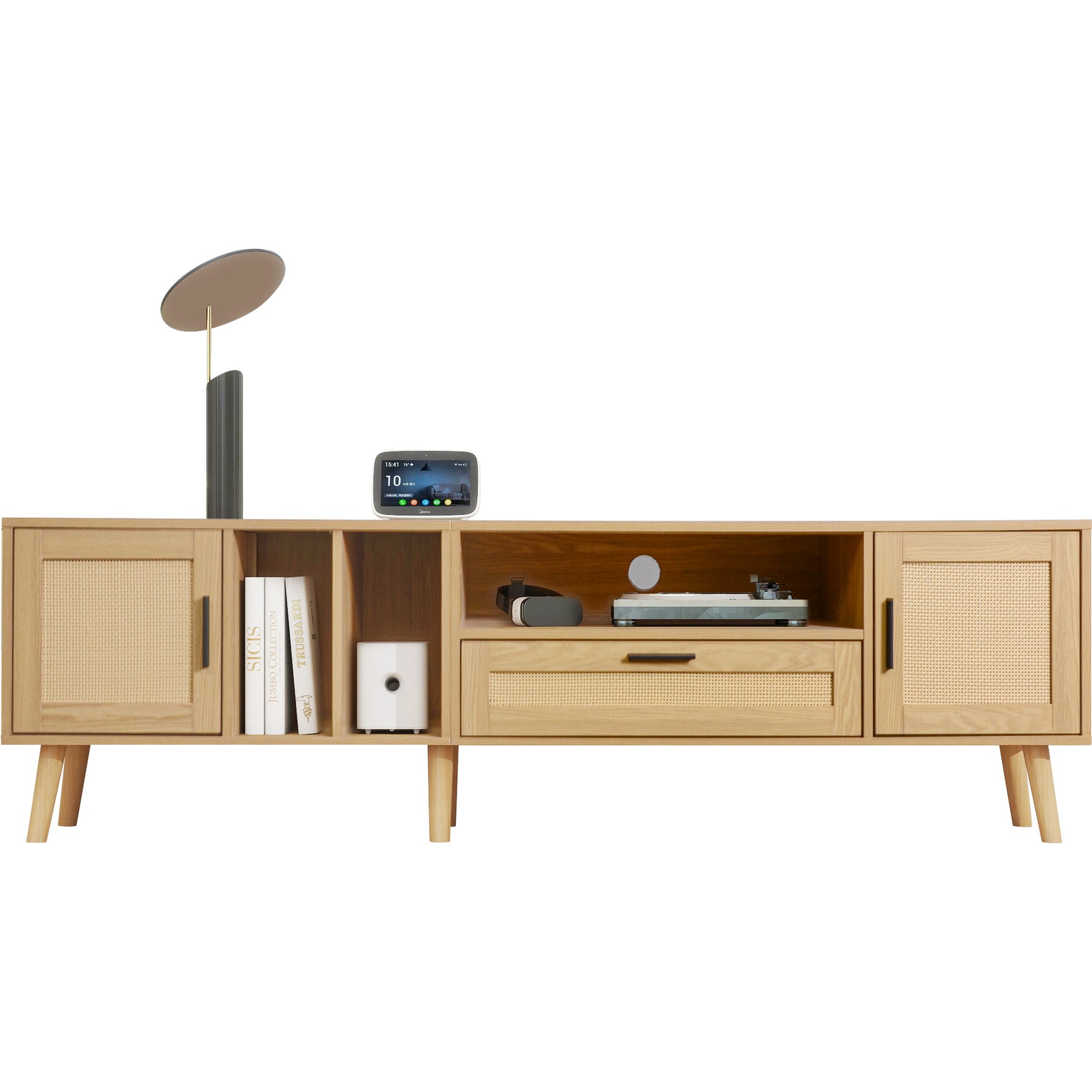 Support TV en bois eprolo Vine, meuble moderne pour téléviseur avec espace de rangement, finition élégante.