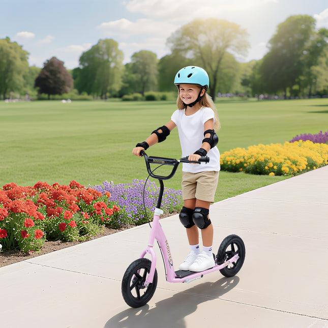 Kids Scooter Kick Scooter, With 12" EVA Tyres, Rear Brake, Big Wheels Scooter For 5-12 Years , Pink - Novah