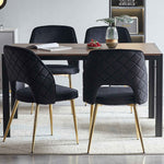 Chaise de salle à manger en velours noir avec pieds en métal et dossier creux, lot de 4, design moderne et élégant.