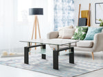 Table basse rectangulaire en verre noir, moderne, avec surface claire, idéale pour salon, mobilier contemporain eprolo