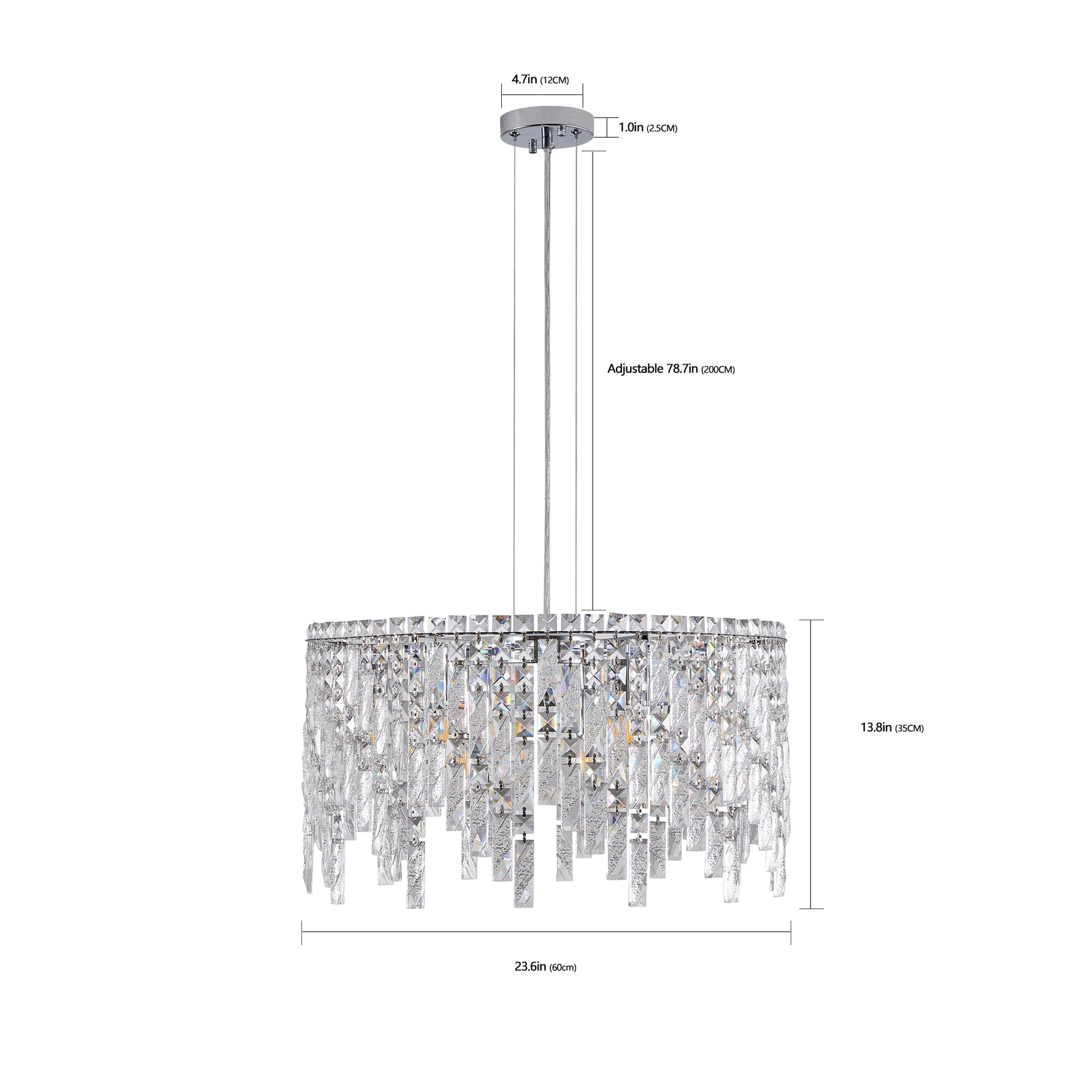 Lustre rond en cristal argenté eprolo, chandelier élégant avec cristaux brillants, pour décoration intérieure sophistiquée