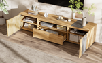 Support TV moderne de 70 pouces eprolo avec étagères en bois naturel et design contemporain pour salon.