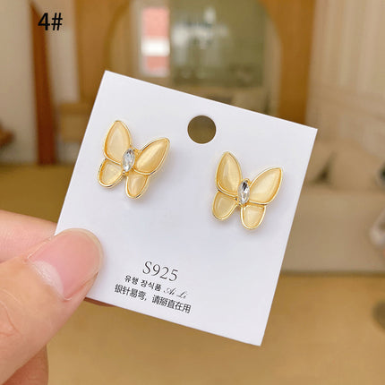 S925 Silver Needle Geometric Opal Temperament Diamond Earrings Simple