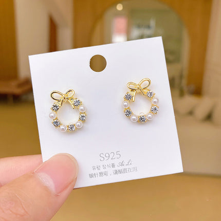 S925 Silver Needle Geometric Opal Temperament Diamond Earrings Simple