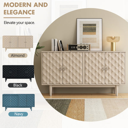 Modern 4-door Sideboard With Convex Doors And 2 Silver Handles For Living Room, Dining Room, Kitchen