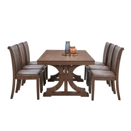 78.74 Rectangular Rubber Wood Dining Table For 6-8 With Wooden Trestle Pedestal Base,Mid Century Modern Kitchen Wooden Table Dinner Table For Dining Room, Living Room,OAK