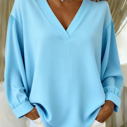 Womens Casual V-neck Long-sleeve Pullover T-shirt In Solid Colors And Multiple Shades