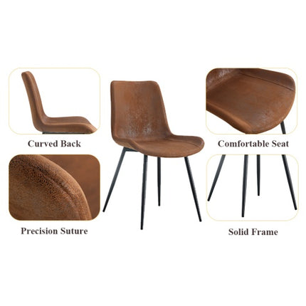 Table And Chair Set.67x36 Wood-Textured MDF Dining Table Set With 4 Brown Suede Chairs.MDF Sticker,Wood Colored Texture Sticker,Brown Armless Dining Chair,Suitable For Kitchen,Dining Room,etc.