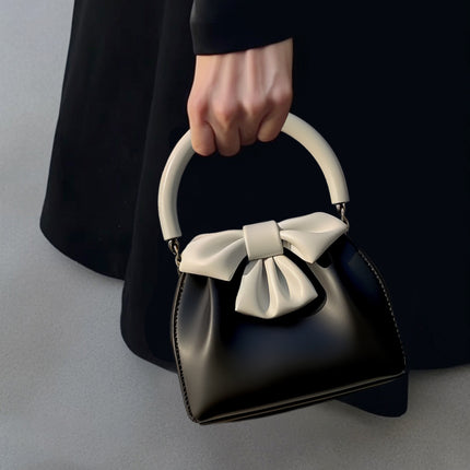 Women's Pleated Handbag Contrast Color Bow Bucket Bag