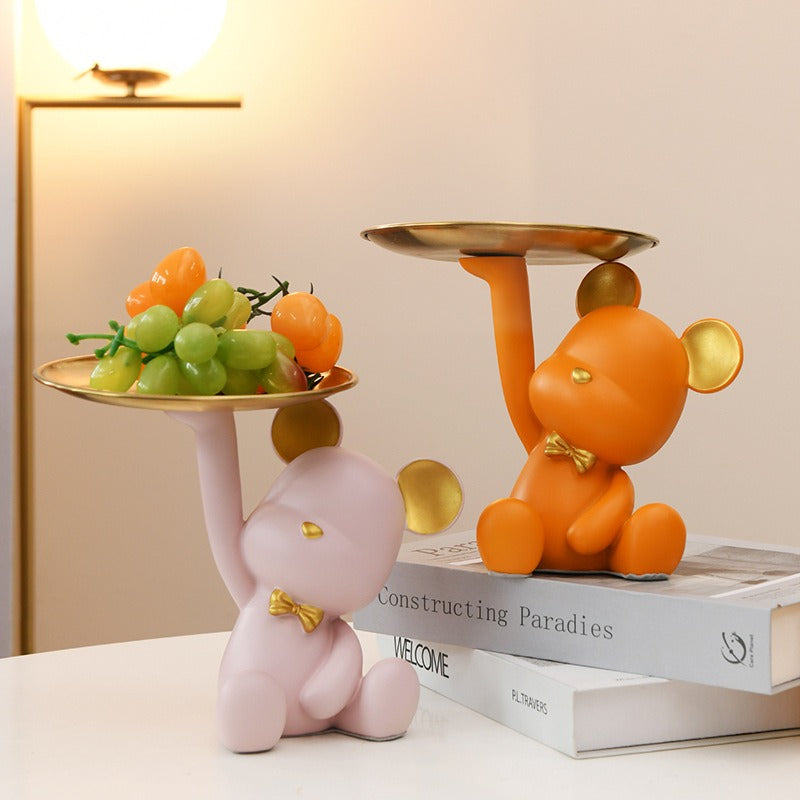 Plateau de rangement pour clés d'entrée avec décoration de ours violent, accessoire de maison créatif, design pour hall ou meuble TV.