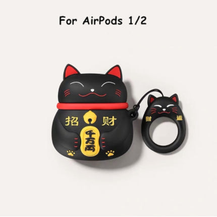Compatible with Apple, Cute lucky cat airpods silicone anti-fall protective cover