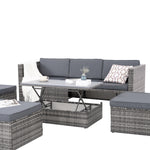 Ensemble de mobilier de terrasse en rotin PE d'eprolo avec table basse en contreplaqué, adapté pour l'extérieur, style saisonnier.