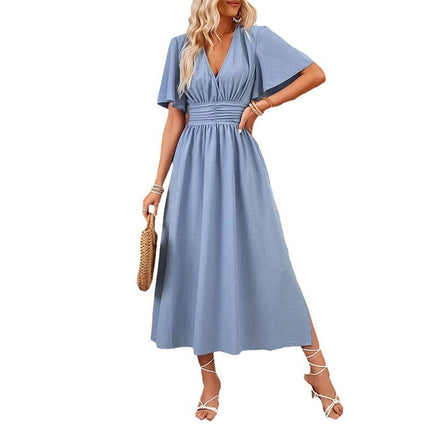 Women's Ruffle Sleeve Split Elastic Waist Polyester Dress