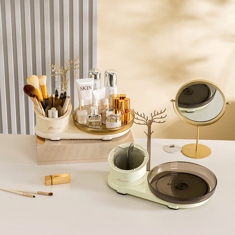Boîte de rangement cosmétique eprolo avec compartiments pour bijoux, pinceaux maquillage, crayons à sourcils et rouges à lèvres.
