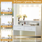 Coiffeuse eprolo avec miroir lumineux et espace de rangement pour maquillage, en bois clair et design moderne.