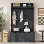 Armoire d'entrée eprolo avec bureau de rangement, 5 crochets, tiroirs et étagère en bleu foncé, pour organisation pratique.
