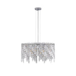 Lustre rond en cristal argenté de luxe eprolo avec pendentifs brillants, suspendu pour décoration élégante.