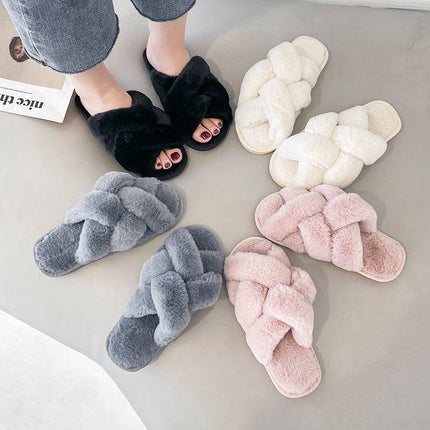 Open Toe Fluffy Slippers Women's Artificial Fur Couple Plush