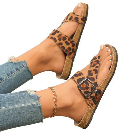 Roman Style Toe Covering Leopard Slippers
