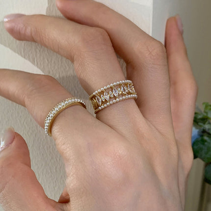 Light Luxury Pearl Open-end Zircon Ring Female Special-interest Design