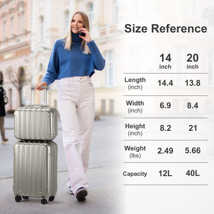 Vertical Pattern Two-piece Set 20 Inch Expandable With 14 Inch Suitcase
