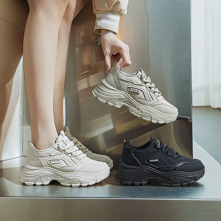 Breathable Student Sports Height Increasing Leather Low-top Shoes