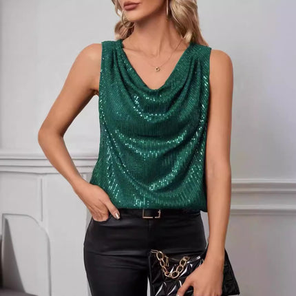 Sexy V-neck Strapless Loose-fit Sequin Tank Top