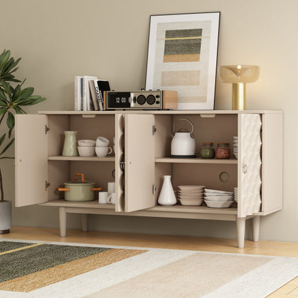 Modern 4-door Sideboard With Convex Doors And 2 Silver Handles For Living Room, Dining Room, Kitchen