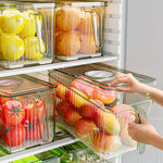 Boîte de rangement pour réfrigérateur eprolo, boîte alimentaire étanche avec poignée pour stockage empilable et drainable.